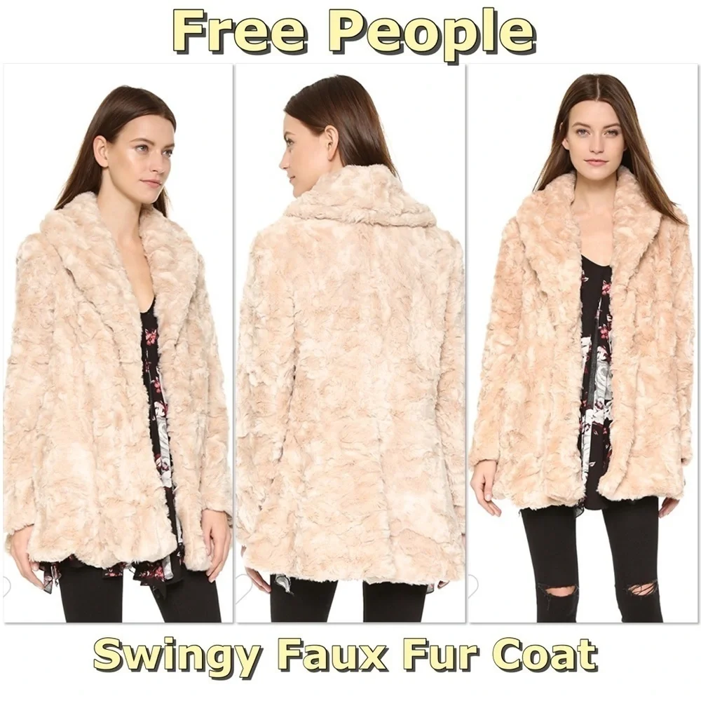 Free People Swingy Faux Fur coat in Rose pale pink L